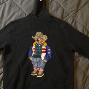Polo Ralph Lauren Black Turtleneck Sweater with Bear Design